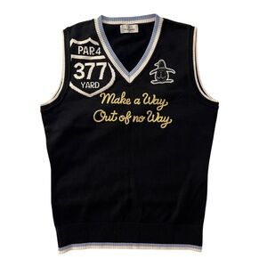 Black V-Neck Sweater Vest with Embroidered Details